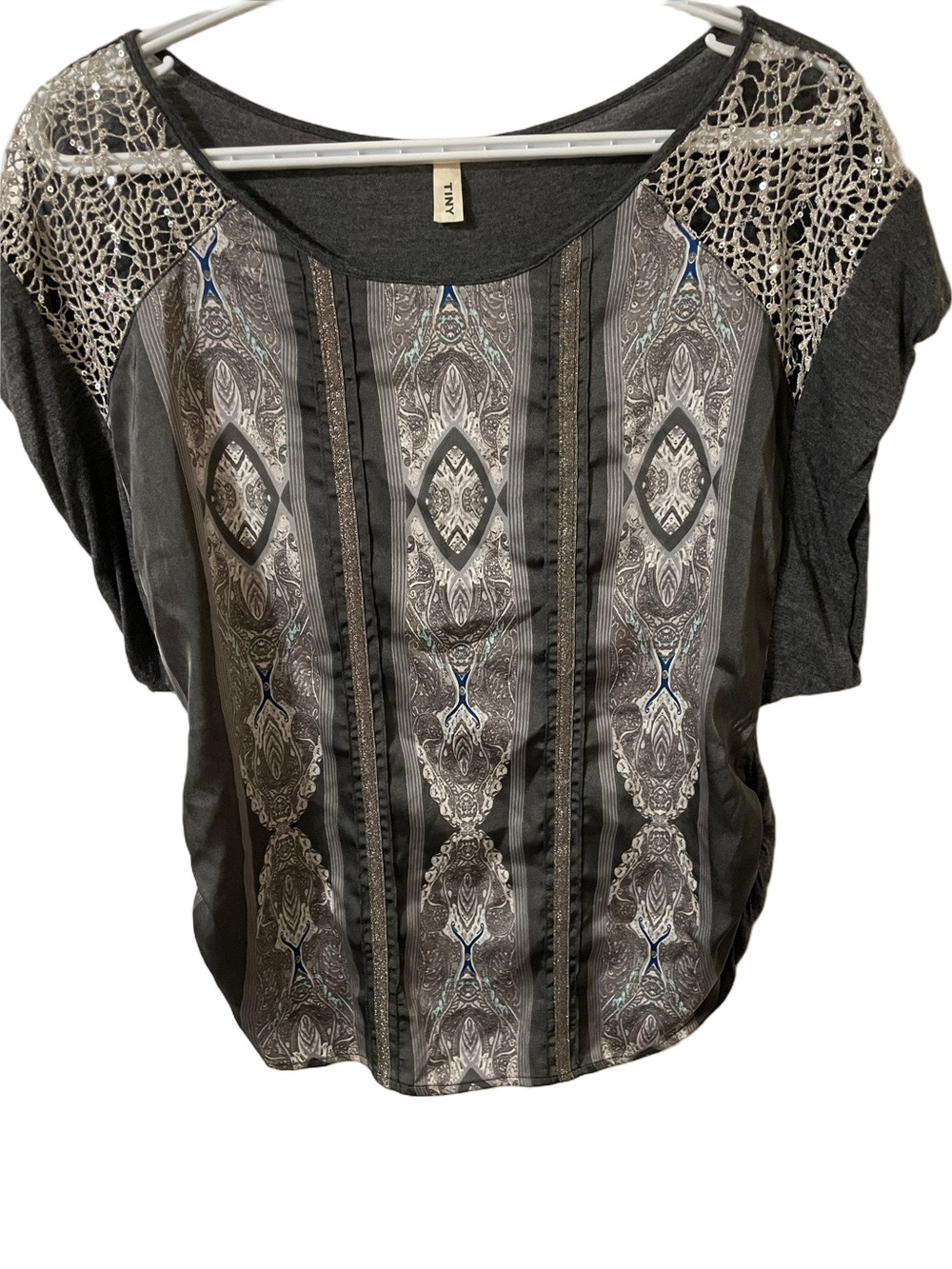 Anthropologie Tiny Grey Pattern Top Size Small